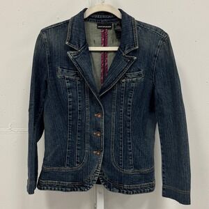 Y2K DKNY Jeans Women's Denim Blazer Jacket 3 Button Stretch Large Dark Wash